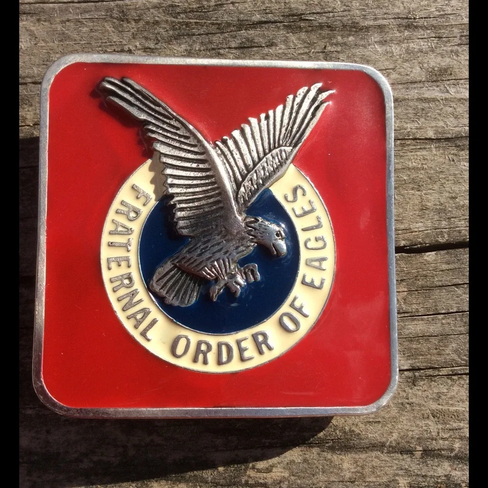 Fraternal Order of Eagles Red Enameled Belt Buckle Fits 1.5” Belt